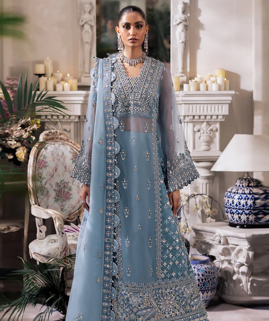 LEHNGA Light Blue Satan Organza (AY0015)